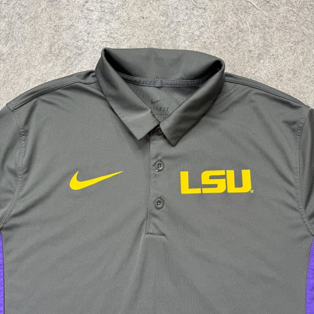 LSU Tigers Nike Polo Shirt Men S Gray Purple Performance Colorblock Short Sleeve